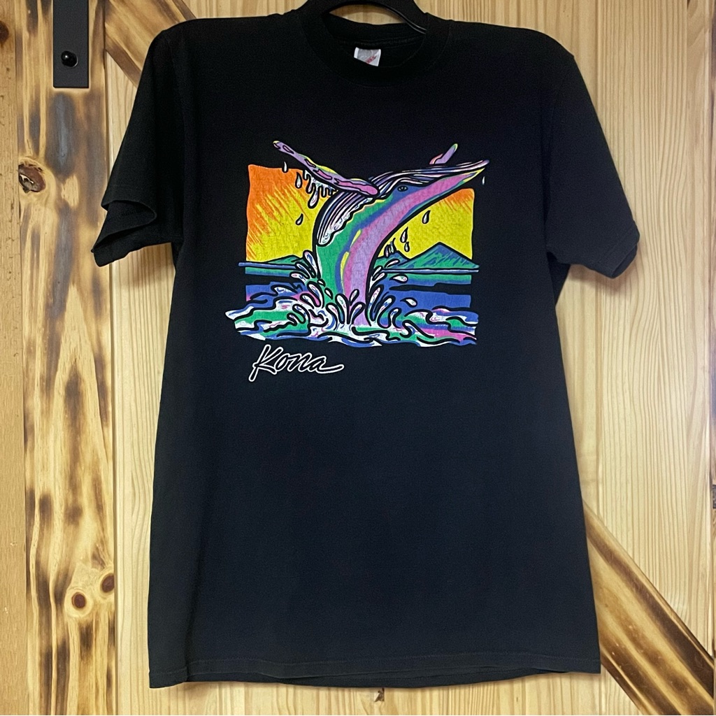 Vintage 90s Kona Island Hawaii Neon Graphic Dolphin Tshirt Jerzees Size Large